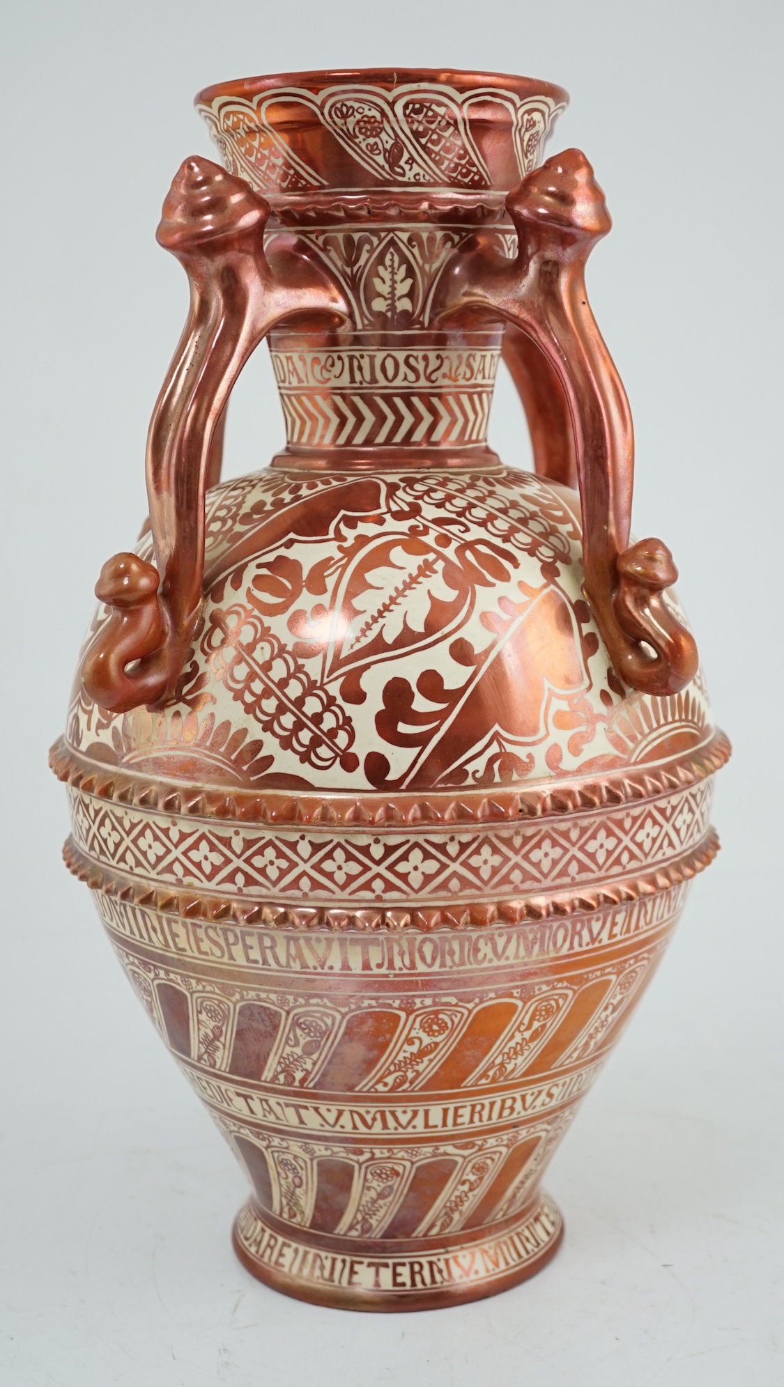 Ulisse Cantagalli, a Hispano-Moresque style ruby-copper lustre vase, late 19th century, some restoration